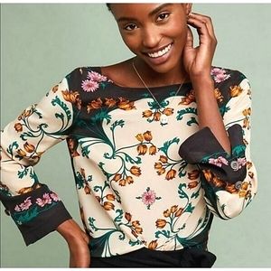 Anthropologie Floral Blouse - Cream and Black
